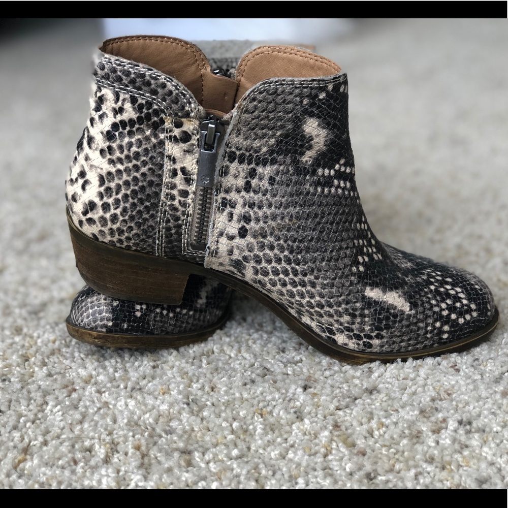 LUCKY BRAND heeled snakeskin booties